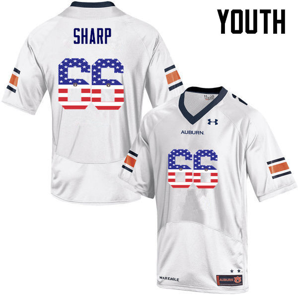 Auburn Tigers Youth Bailey Sharp #66 White Under Armour Stitched College USA Flag Fashion NCAA Authentic Football Jersey LXL8174QZ